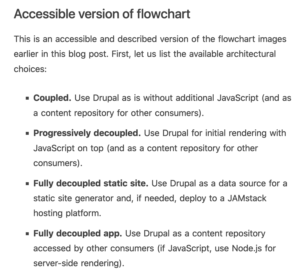 Accessible Flowchart Decoupled Options from https://dri.es